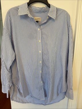 Women’s  Blue Stripe Button-Down Shirt- Size L
